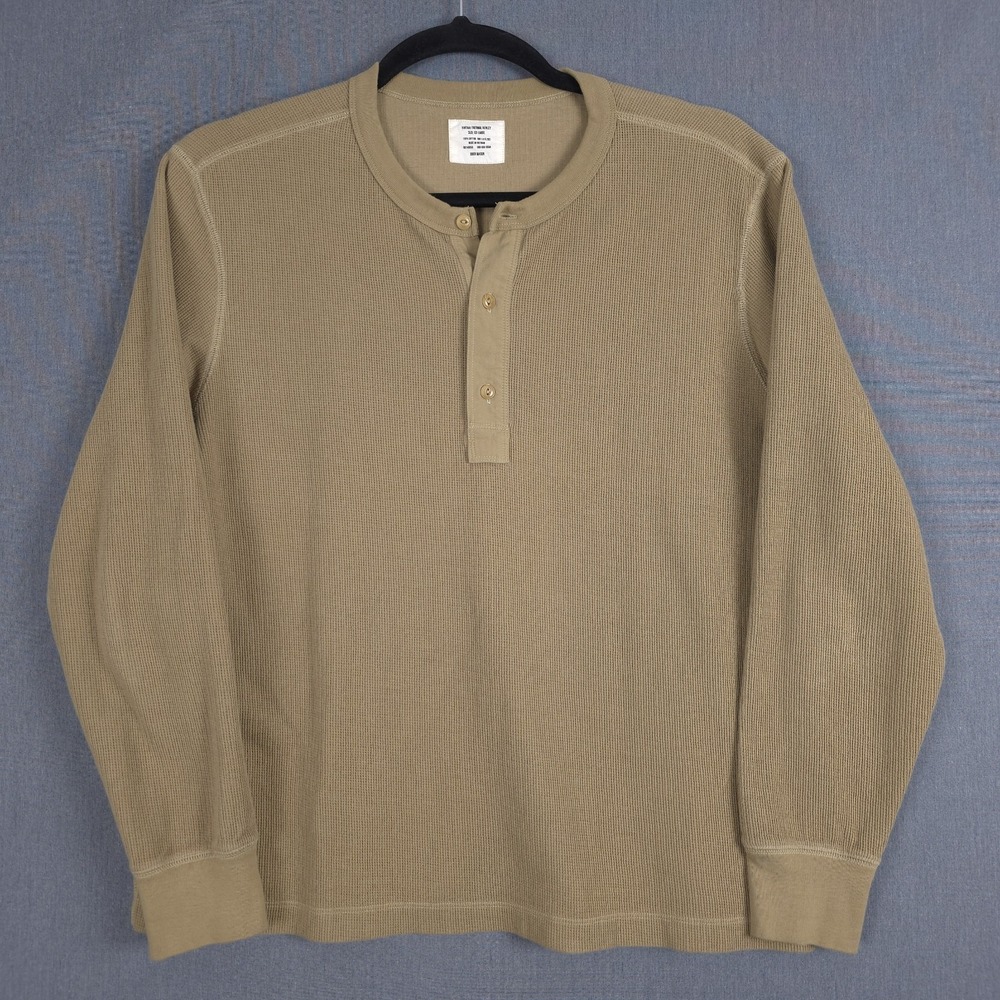 Buck Mason Vintage Thermal Henley Mens XXL Brown Long Sleeve Ribbed Pullover 2XL